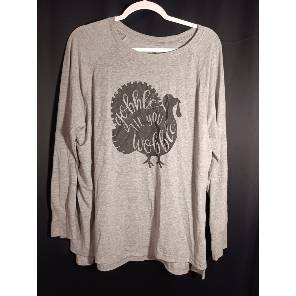State of Mine Large Gray Long Sleeve Thanksgiving Gobble Till You Wobble Turkey